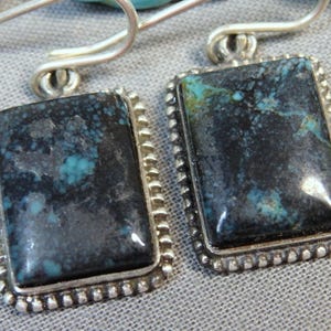 Dark Blue Webbed CLOUD MOUNTAIN TURQUOISE Sterling Silver 1.3" Earrings