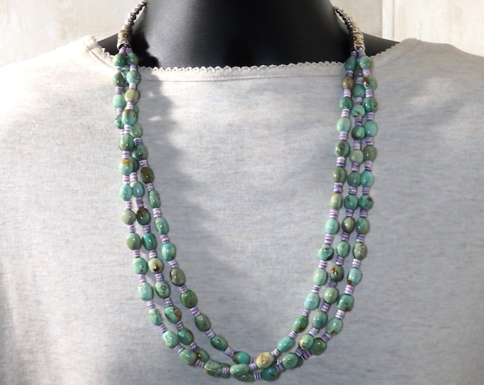 Kingman TURQUOISE Cebu Beauty WAMPUM Sterling Silver NAVAJO Pearls 25"-29" Necklace