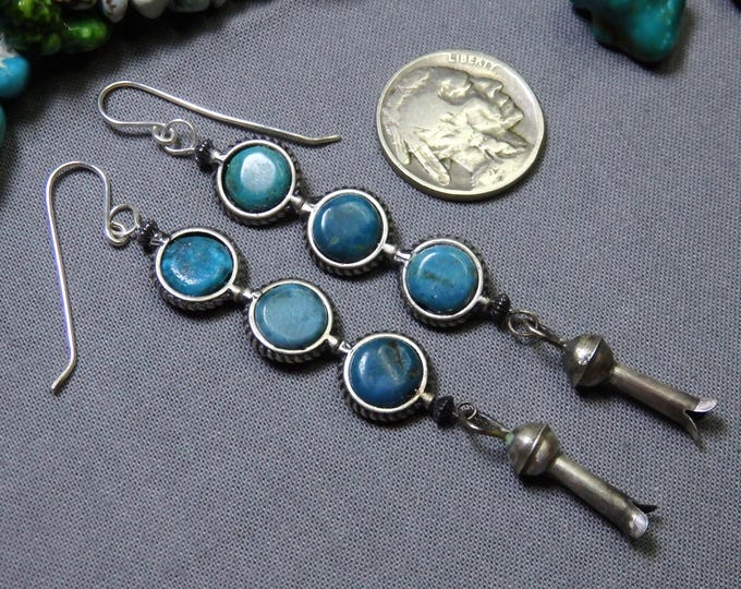 SONORAN ROSE TURQUOISE Sterling Silver 3.25"Long Squash Blossom Earrings