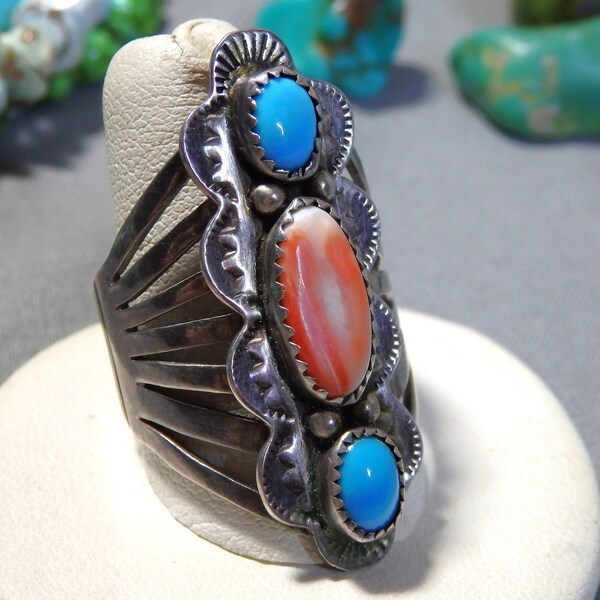 NAVAJO Rita & Richard Begay SLEEPING BEAUTY Turquoise Spiny Oyster Sterling Silver Ring sz11