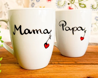 Tasse Mama, Tasse Papa, Geschenk für Papa und Mama, Teetasse, Kaffeetasse, Tasse Mama Papa, Tasse Weihnachtsgeschenk Mama