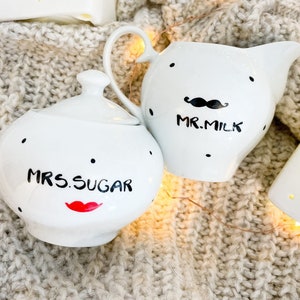 Hochzeitsgeschenk, Zuckerdose & Milchkännchen, MR Milk, MRS Sugar, Mr Mrs, Bild 1