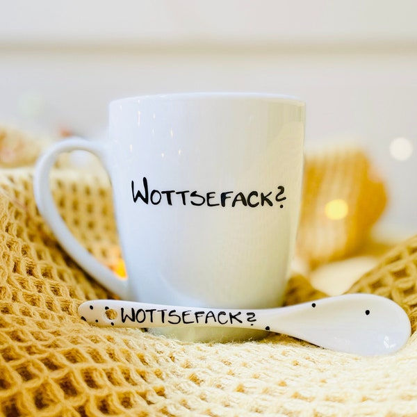 funny coffee cup, saying cup, hochdietassen, what the fuck, Wottsefack