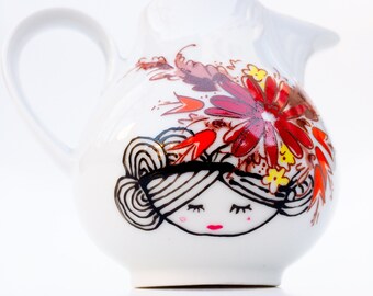 Milchkännchen Milchgießer kleine Vase Krug Serie Kirschblüte Porzellan weiß blau