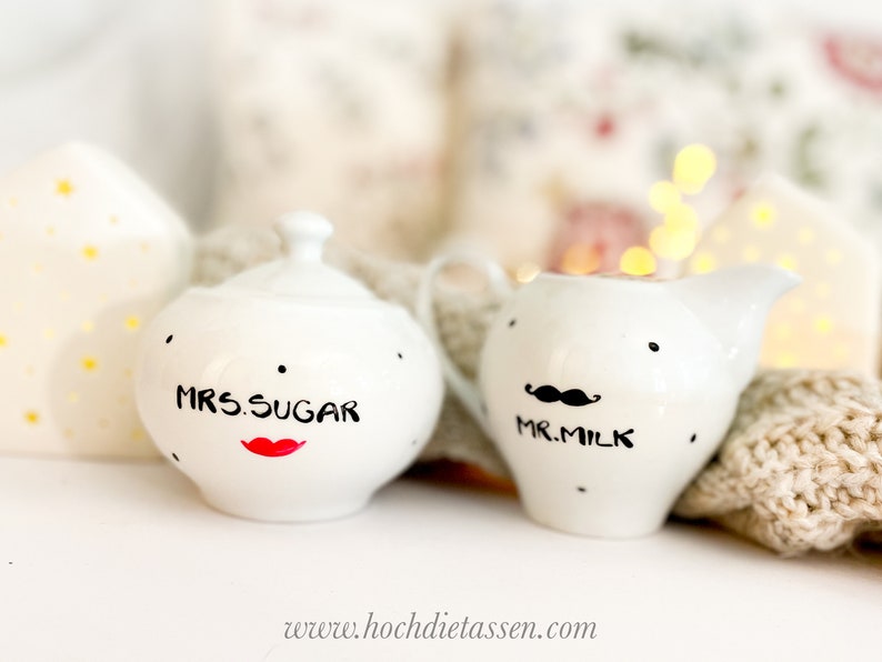 Hochzeitsgeschenk, Zuckerdose & Milchkännchen, MR Milk, MRS Sugar, Mr Mrs, Bild 2