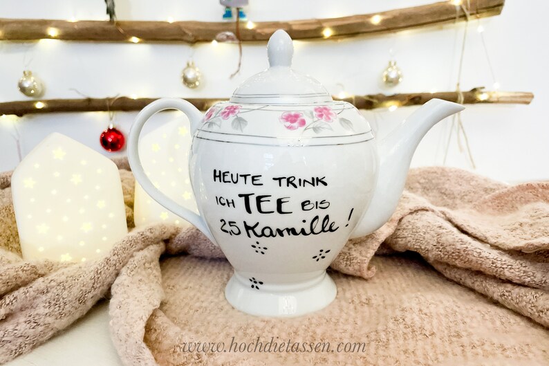 Teekanne mit Spruch , Kanne für Tee, Teekanne Kanne, Heute trink ich Tee bis 2,5 Kamille immagine 4