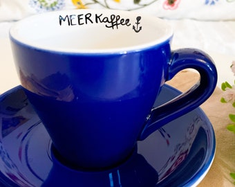 Kaffeebecher & Teller , Meer Kaffee, Tasse Teller, Kaffee, Meer, Kaffee am Meer