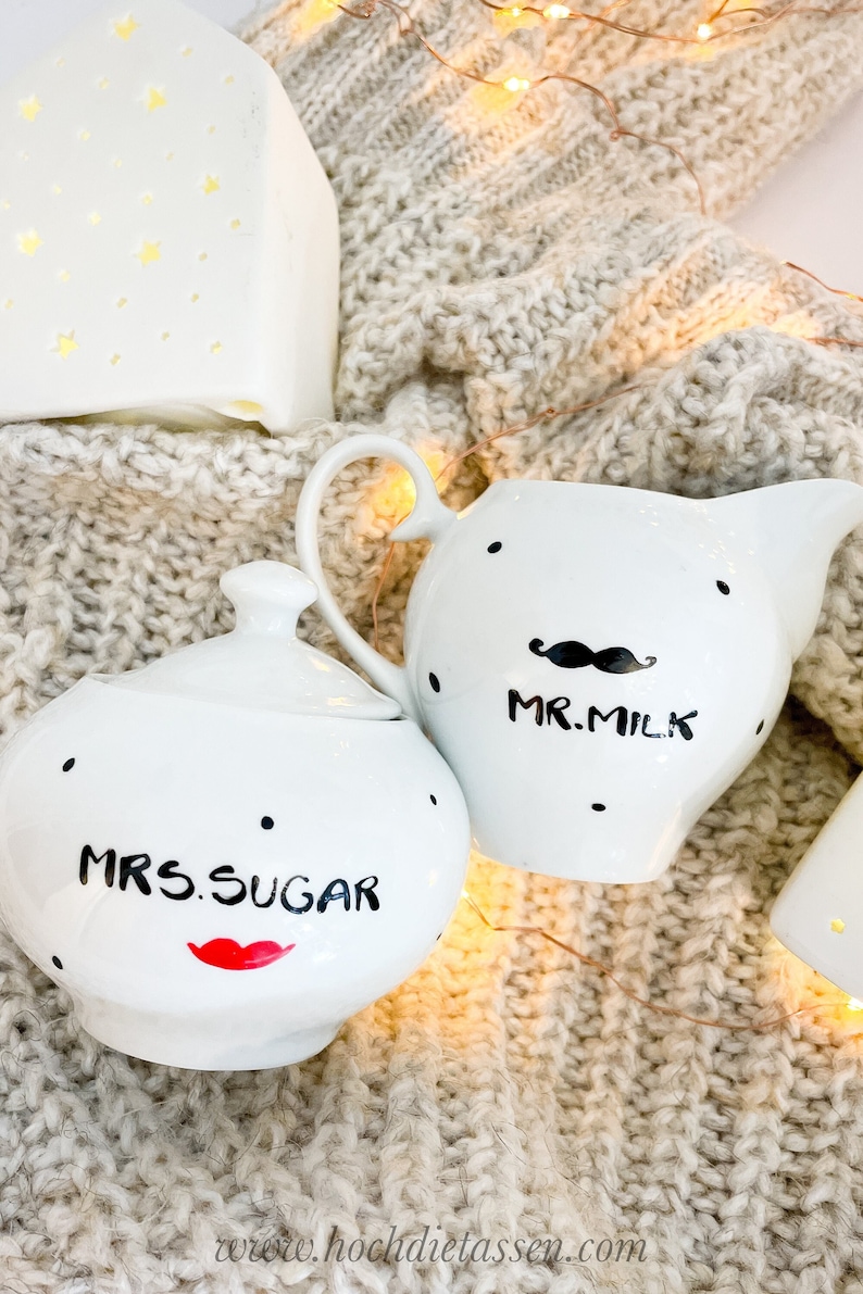 Hochzeitsgeschenk, Zuckerdose & Milchkännchen, MR Milk, MRS Sugar, Mr Mrs, Bild 1