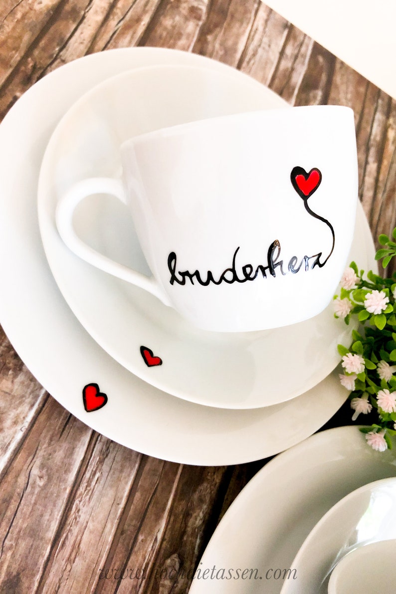 Bruderherz Set Tasse & Teller Bruder, Geschenk geschwister, Bruder Schwester, Bruderherz Bild 1