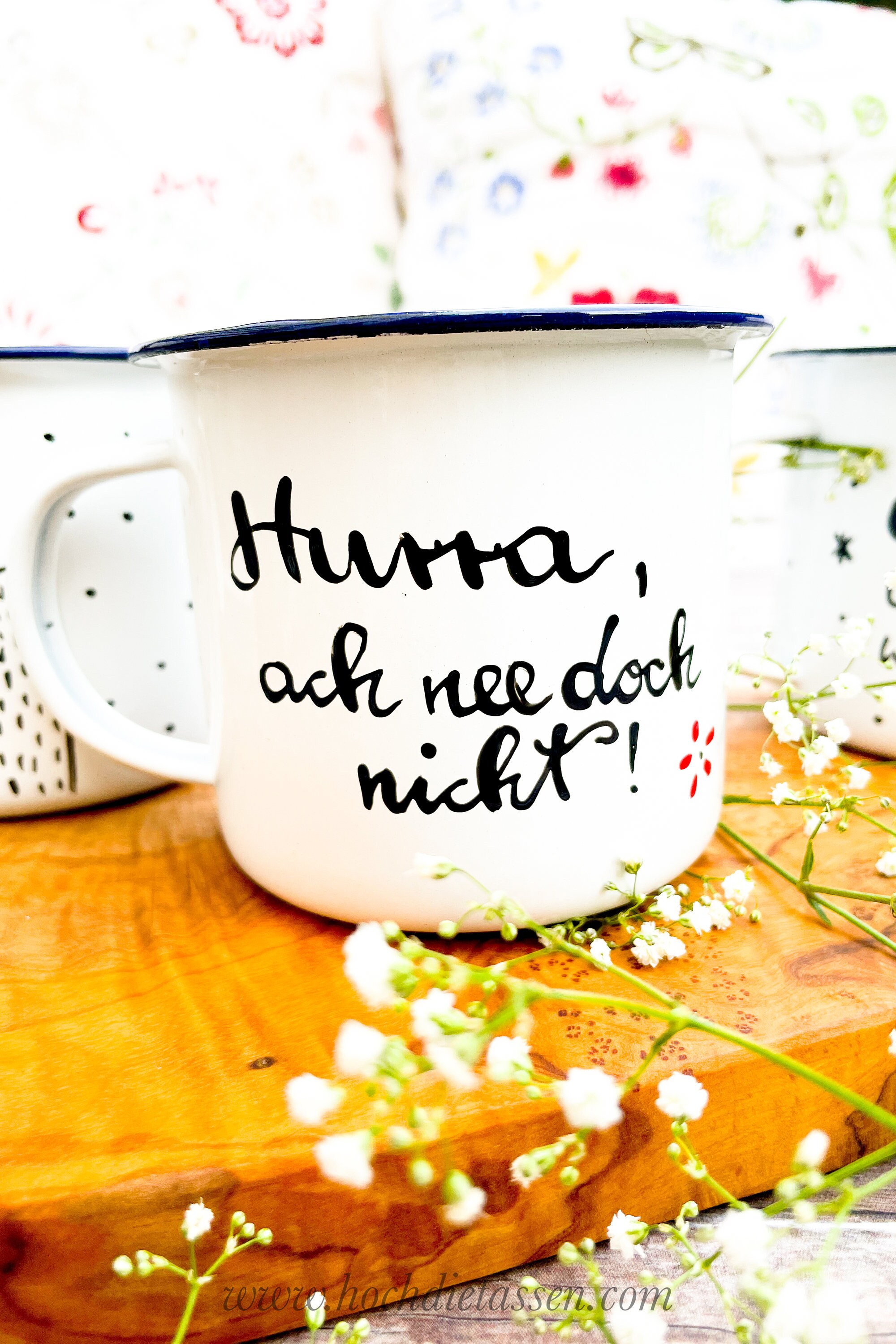 Emailletasse Hurra ach nee Emaille Tasse Spruchtasse Etsy.de