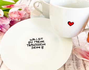 TRAUZEUGIN / TRAUZEUGE, Tasse und Teller, Willst du meine Trauzeugin sein?, Geschenk Trauzeugin, Teller Trauzeugin, Tasse Hochzeit,