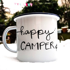 Emailletasse , happy CAMPER , Enamel mug, Camper, Camping, Motorhome, Mug, Saying, Cup, Mug as gift, Gift mug