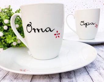 Tasse Oma und Opa, Geschenk für Oma und Opa, Tassenset, Teller und Tasse Oma, Opa, Geschenke Oma, Geschenk Opa, Geschirrset