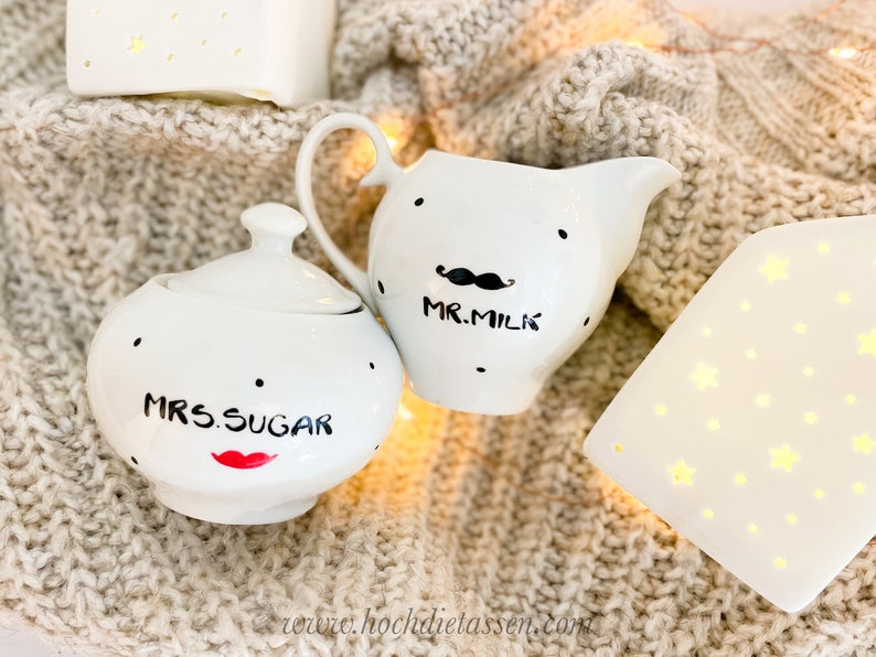 Hochzeitsgeschenk, Zuckerdose & Milchkännchen, MR Milk, MRS Sugar, Mr Mrs, Bild 7