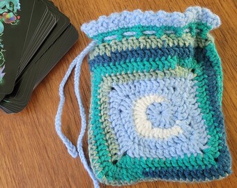 Crochet Tarot Bag, Drawstring Bag