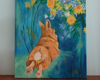 Rabbit Painting, Original Art, Canvas Artwork, Oil Painting, Animal Painting, Nursery Wall Art 16" x 20"