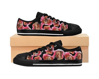 Womens Shoes, Sneakers, Black Runners, Canvas Dog Shoes, Casual Shoes, Boxer, Dog Pattern, Unique Gift, Dog Lover Gift for Women, Dog Mom