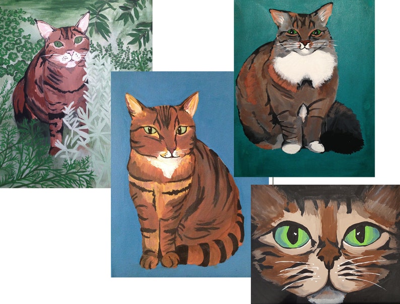 Cat Prints Tabby Cat Art Digital Print Animal Wall Art Set Etsy