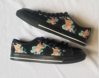 Womens Shoes, Sneakers, Runners, Black Shoes, Canvas Cat Shoes, Casual Shoes, Cat Pattern, Unique Gift, Cat Lover Gift for Women, Cat Mom,