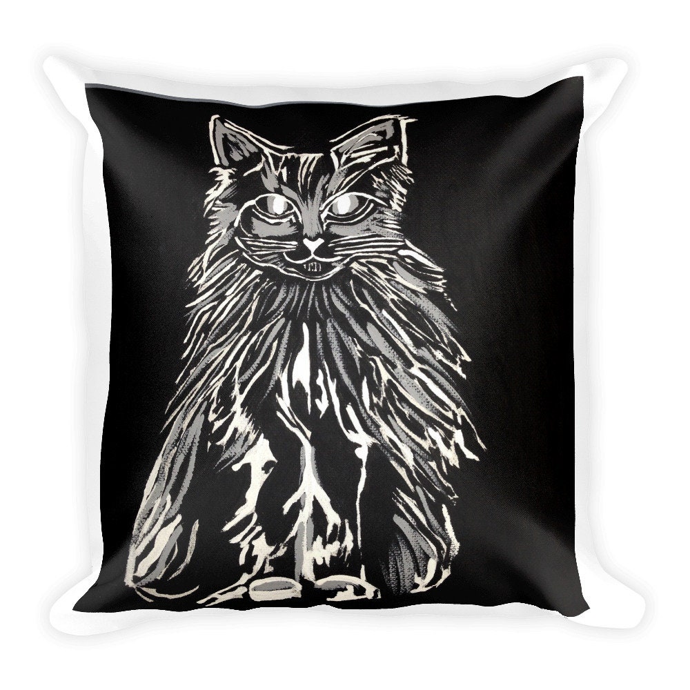 Square Pillow Black And White Pillow Throw Pillow Cat Etsy