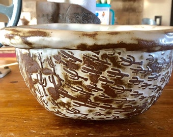 Handmade Stoneware Mixing Bowl, Saguaro Cactus Other Desigs Available, Extra Large