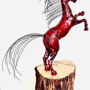 Ceramic Rearing Horse Sculpture, Mixed Media steel, clay and wood. Sculptures can be Made to Order also by Tanya Baker,Desert Blossom Studio