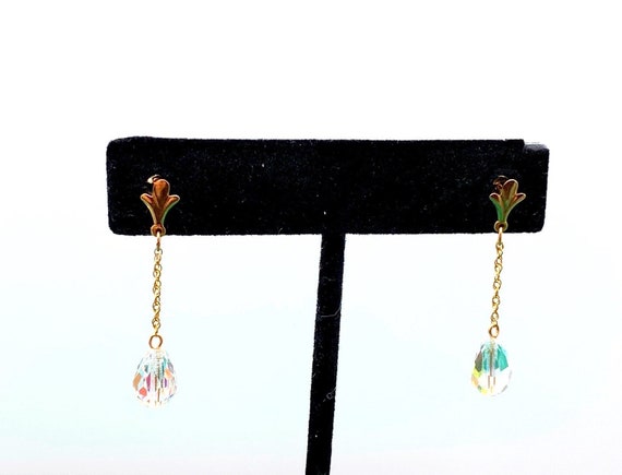 Solid 14k Dangle Earrings with Teardrop Faceted C… - image 3
