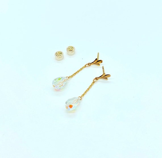 Solid 14k Dangle Earrings with Teardrop Faceted C… - image 5