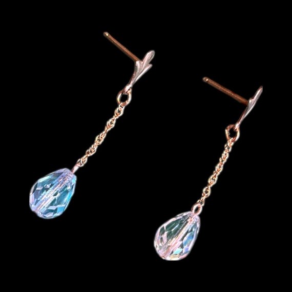 Solid 14k Dangle Earrings with Teardrop Faceted C… - image 1