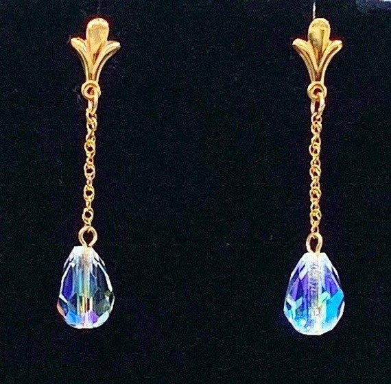 Solid 14k Dangle Earrings with Teardrop Faceted C… - image 2