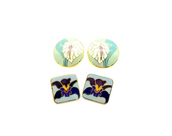 O51. Kolczyki z motywem kwiatowym w stylu vintage z emalii Laurel Burch do przekłutych uszu (wybór)