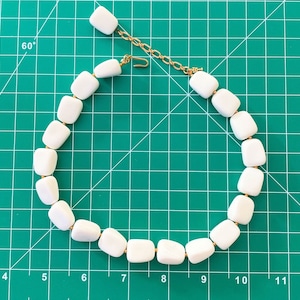 U68.  Trifari Vintage White Beaded Gold Tone Adjustable Necklace, Vintage Lucite Choker