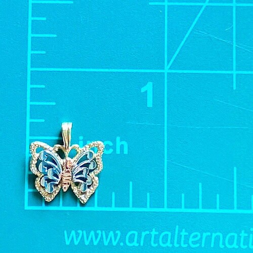A100. Vintage shops Tri-Color Solid 14k Gold Butterfly Charm