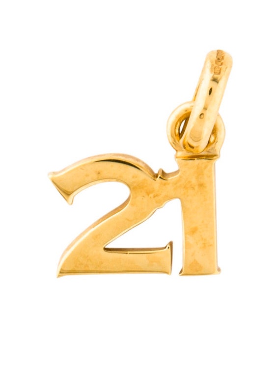 A33. Solid 18k Gold "21" Charm or Pendant - image 1