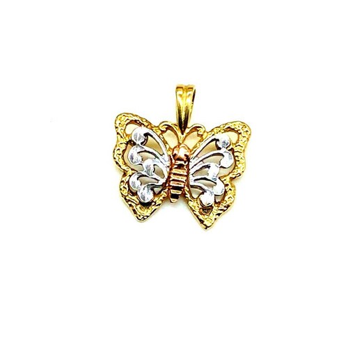 A100. Vintage shops Tri-Color Solid 14k Gold Butterfly Charm