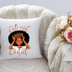 Cute and Coiled Decorative Pillow Cover, Black Girl Magic Pillow Cover, Pillow Cover, Melanin Pillow Cover, Little Black Girl