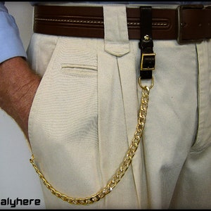 Trousers chain, gold-colored gourmette sweater, adjustable leather belt attachment, 52 cm long, gift idea - Italyhere