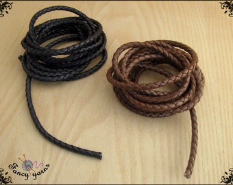 tubular cord, braided leather black / brown, 6 mm diameter.
