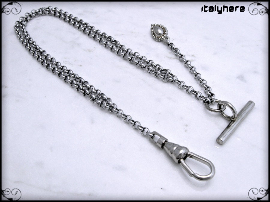 Pocket Watch Chain Rolò Model Stainless Steel Double Chain Etsy