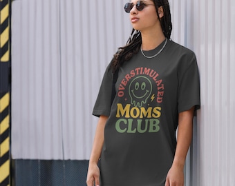 Overstimulated Moms Club T-Shirt - Schmelzendes Smiley-Gesicht-Grafik-T-Shirt