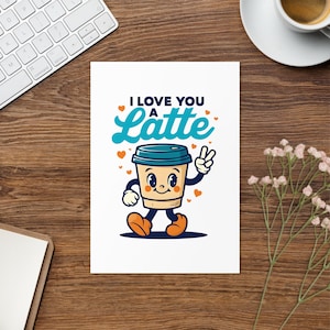 Tarjeta de felicitación "Te amo un café con leche": linda tarjeta en blanco con temática de café para San Valentín, aniversarios o simplemente porque sí