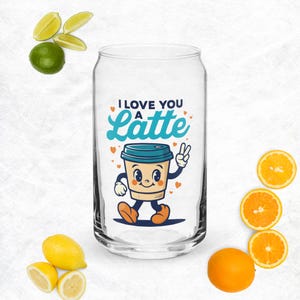 I Love You a Latte Can Glass – 16oz Funny Coffee Lover Glass Cup with Retro Design – Iced Coffee Barista Gift