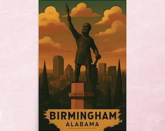 Lámina vintage de Birmingham, Alabama – Estatua de Vulcano - Arte mural retro