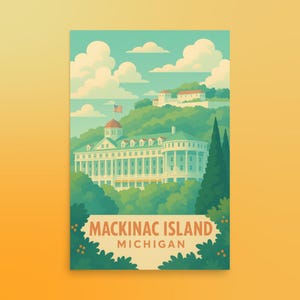 Stampa artistica dell'isola di Mackinac, Michigan – Decorazione da parete in stile poster di viaggio vintage