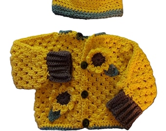 24m size sunflower sweater and beanie set Easter gift