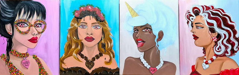 Confection Goddesses, Surrealism, pop art, my sweet sins collection, Candy Queens, paintings, feminine empowerment Bild 1