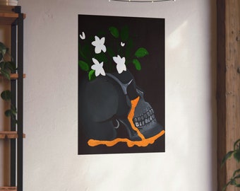 Skull flower Pot print 2, halloween, poster