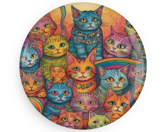 Cat Button Magnet, Round (1 & 10 pcs) fridge magnet, cat lovers gift, unique gift ideas