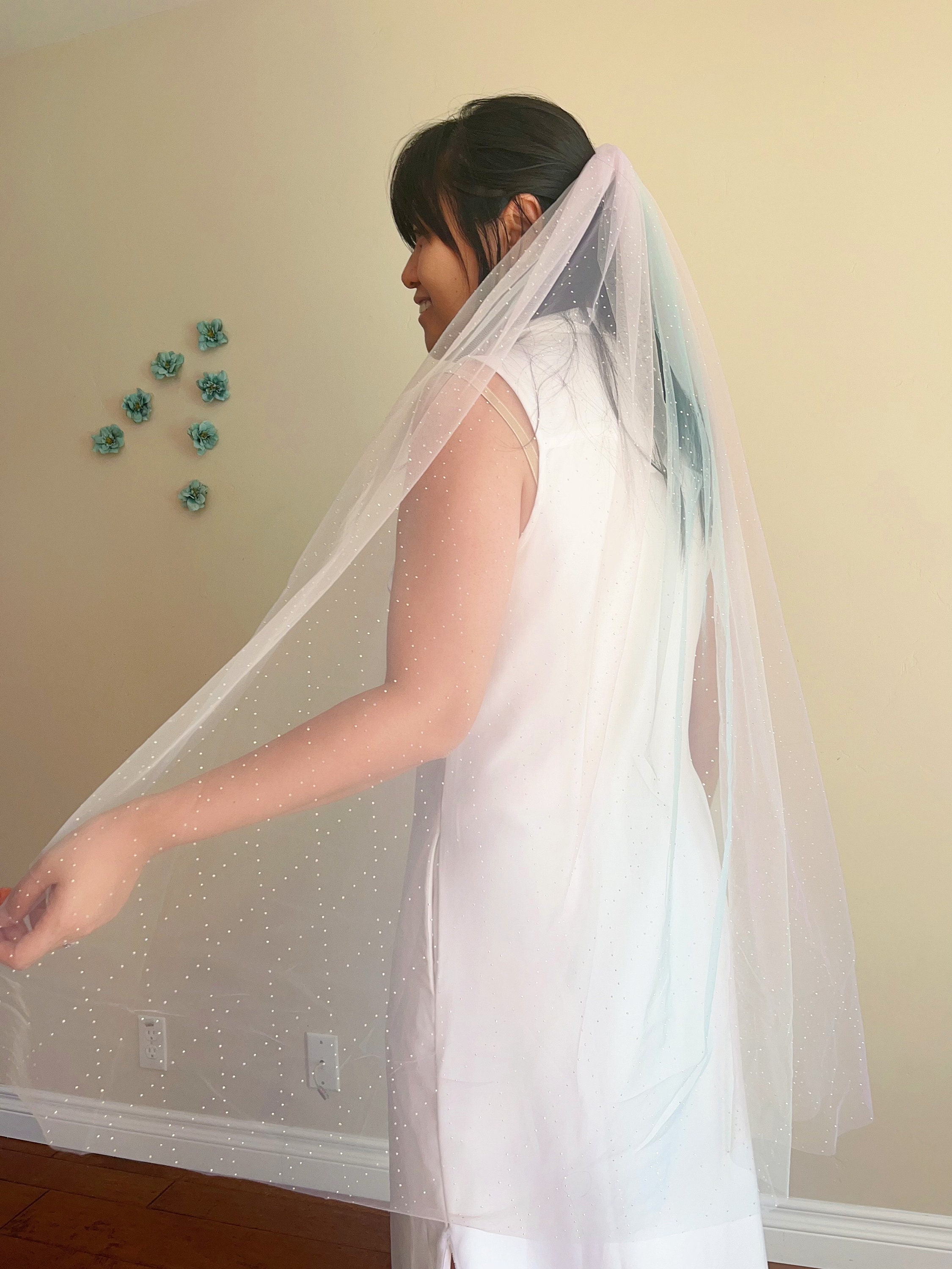Unicorn Bridal Veil, Blue Pink Shinning Ombre Veil, Unique Wedding Veil