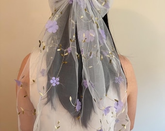 Embroidered Flower Bow Veil: Autumn Bridal Shower Hair Accessory